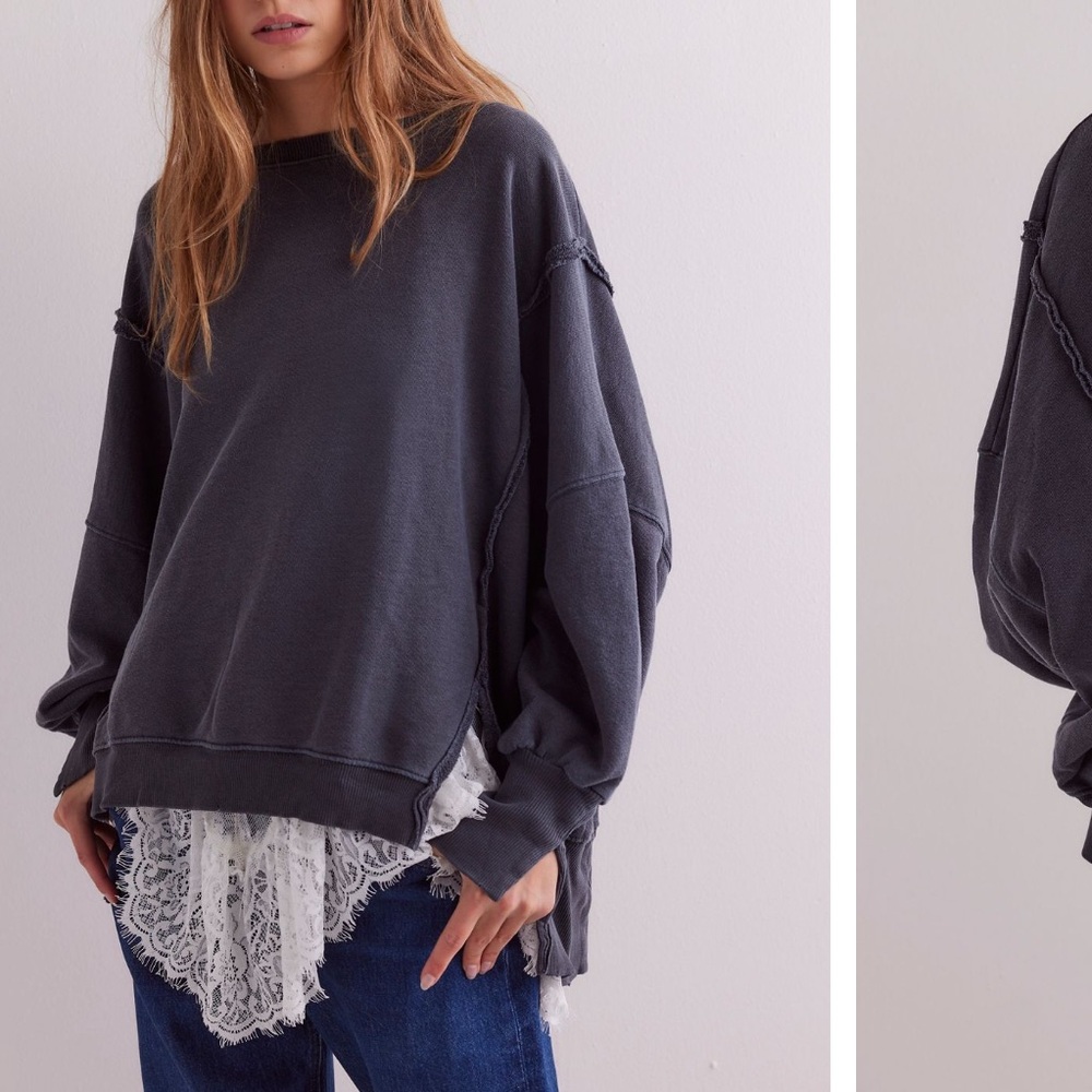 Free People Charcoal Oversized Pullover Sweatshirt